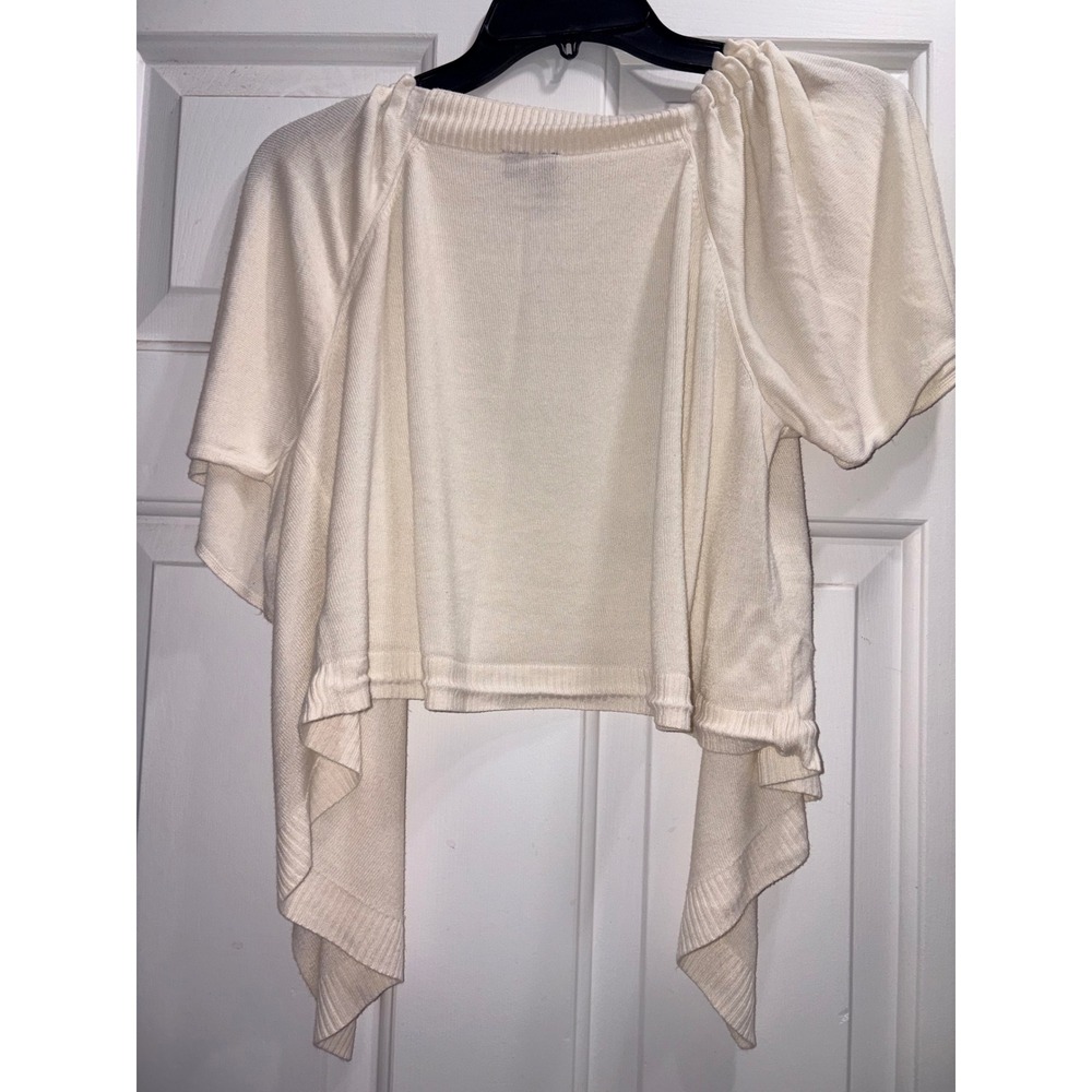 Relativity Womens Cream Open Front Draped Shrug Ruched Short Sleeve Cardigan XL - Picture 5 of 5
